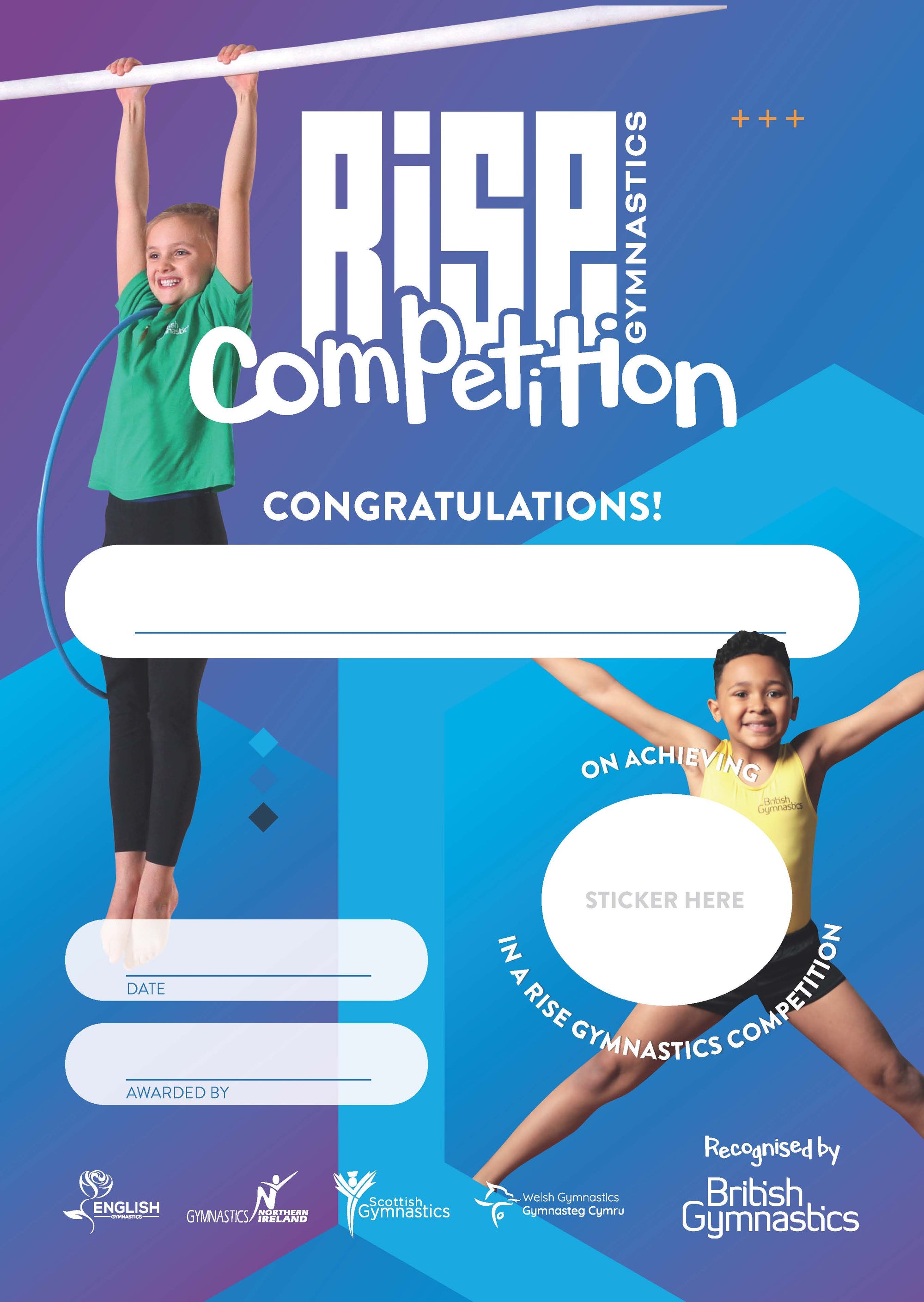 Rise Gymnastics Competition Certificate Packs